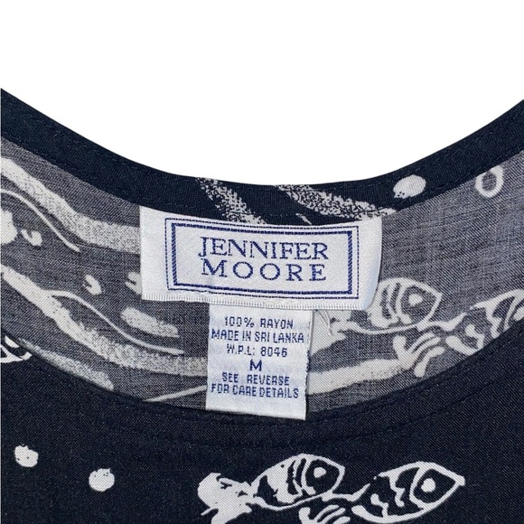vintage 90s jennifer Moore black & white Fish print tank dress - Picture 2 of 7
